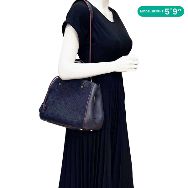 LOUIS VUITTON Montaigne MM Monogram Empreinte Shoulder Bag Navy Blue