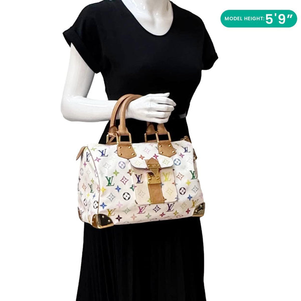 LOUIS VUITTON Speedy 30 Monogram Multicolor Canvas Satchel Bag White