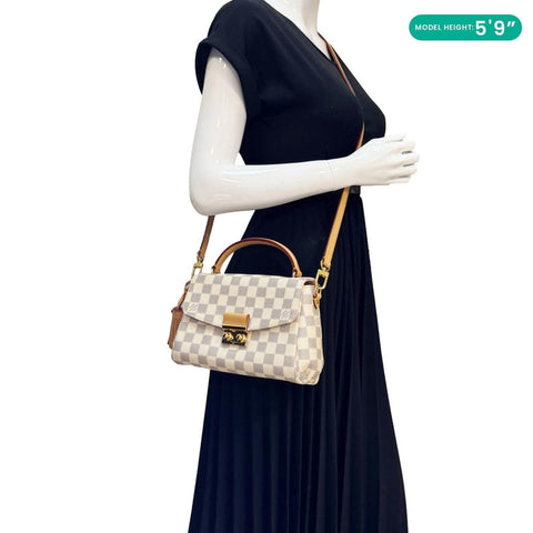 LOUIS VUITTON Croisette Damier Azur Satchel Crossbody Bag Rose Ballerine