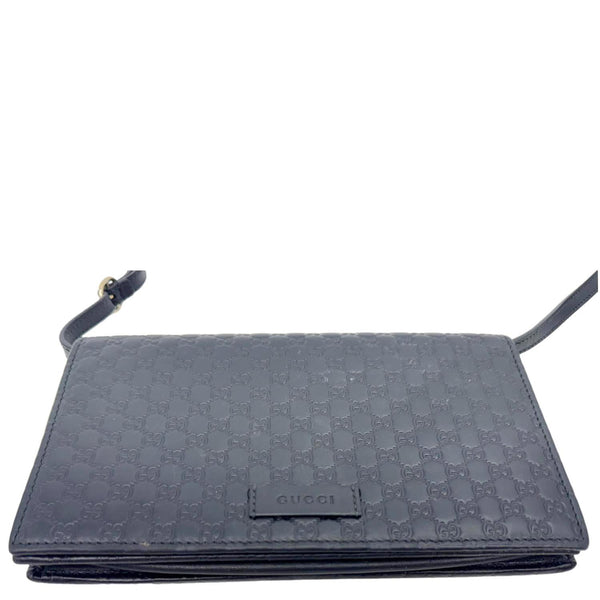 GUCCI GG Micro Leather Crossbody Wallet Black 466507