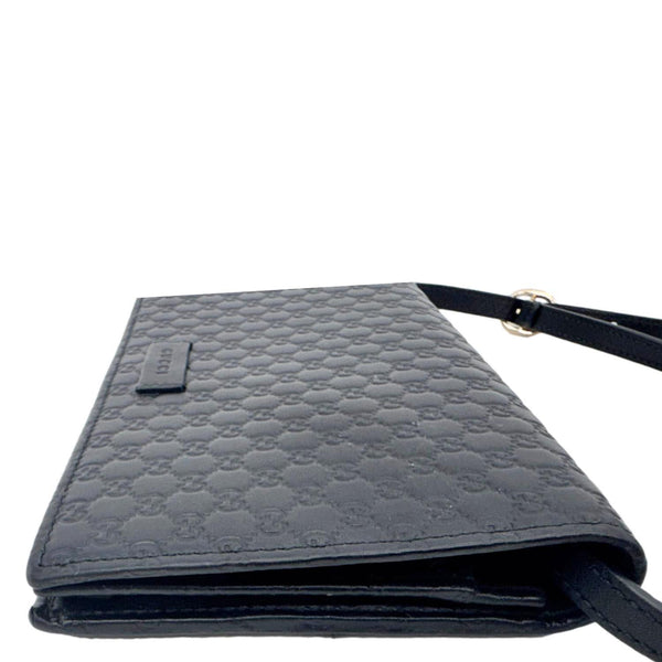 GUCCI GG Micro Leather Crossbody Wallet Black 466507