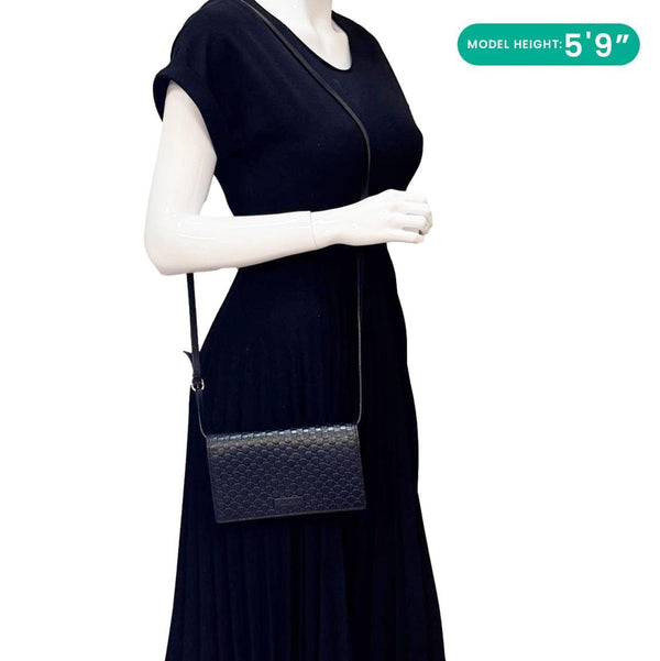 GUCCI GG Micro Leather Crossbody Wallet Black 466507