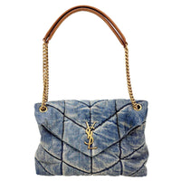 YVES SAINT LAURENT Loulou Puffer Quilted Denim Shoulder Bag Blue