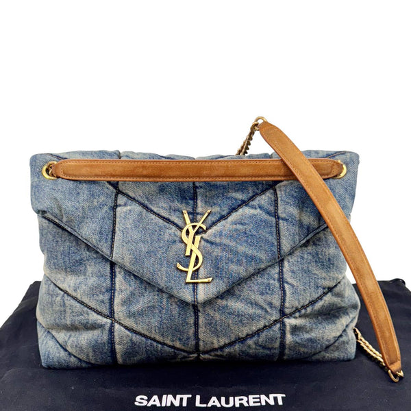YVES SAINT LAURENT Loulou Puffer Quilted Denim Shoulder Bag Blue
