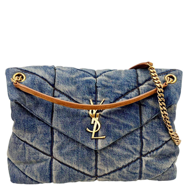 YVES SAINT LAURENT Loulou Puffer Quilted Denim Shoulder Bag Blue