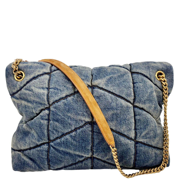YVES SAINT LAURENT Loulou Puffer Quilted Denim Shoulder Bag Blue
