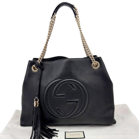 GUCCI Soho Medium Pebbled Leather Shoulder Bag Black 308982