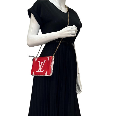 LOUIS VUITTON Double Zip Pochette Giant Monogram Jungle Crossbody Bag Red