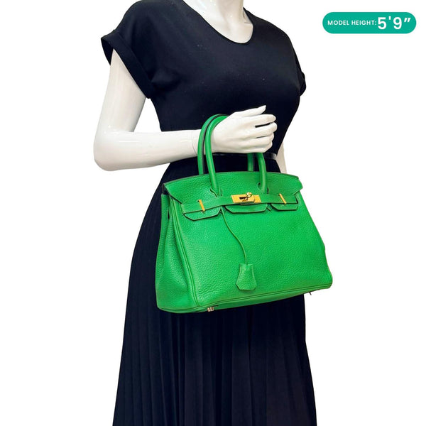 HERMES Birkin 30 Togo Leather Tote Bag Green