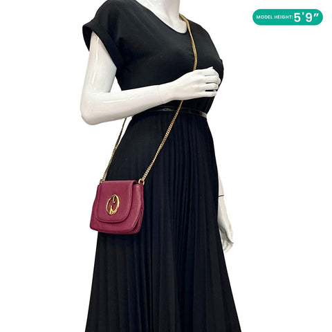 GUCCI 1973 Small Pebbled Leather Chain Crossbody Bag Burgundy 251821