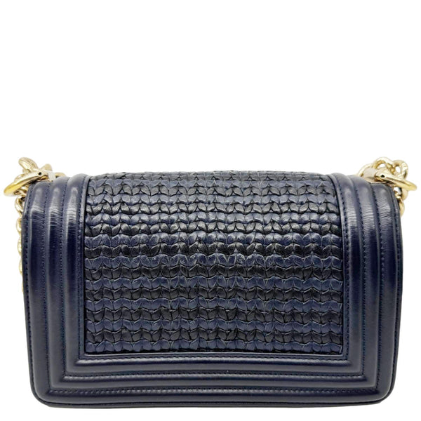 CHANEL Boy Small Braided Leather Shoulder Bag Navy Blue