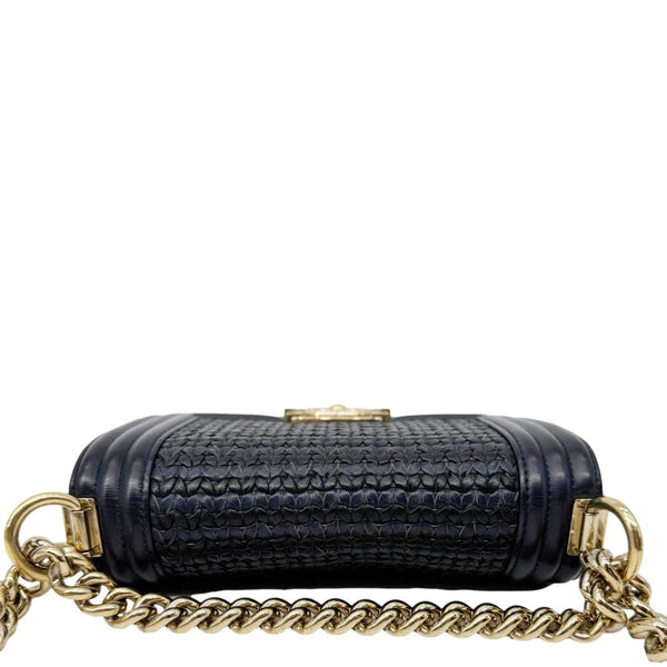 CHANEL Boy Small Braided Leather Shoulder Bag Navy Blue