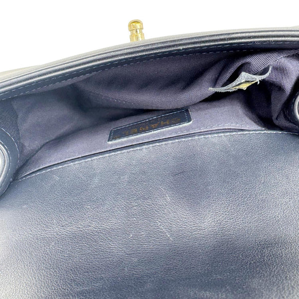 CHANEL Boy Small Braided Leather Shoulder Bag Navy Blue