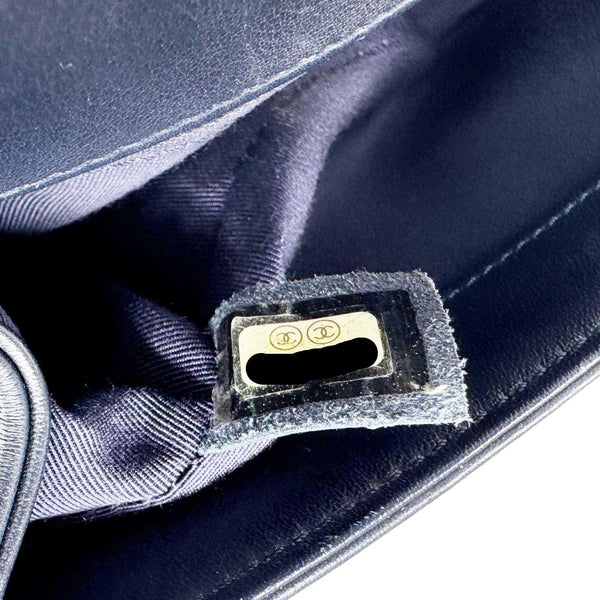 CHANEL Boy Small Braided Leather Shoulder Bag Navy Blue