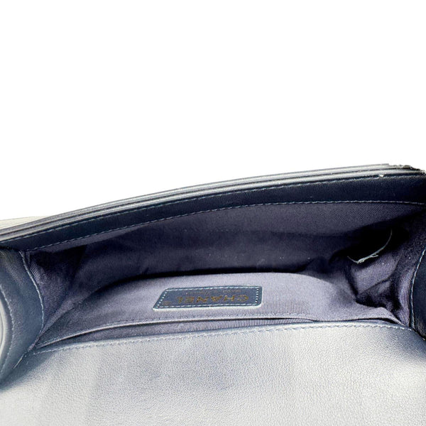 CHANEL Boy Small Braided Leather Shoulder Bag Navy Blue