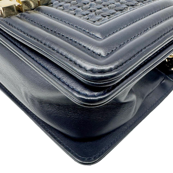 CHANEL Boy Small Braided Leather Shoulder Bag Navy Blue