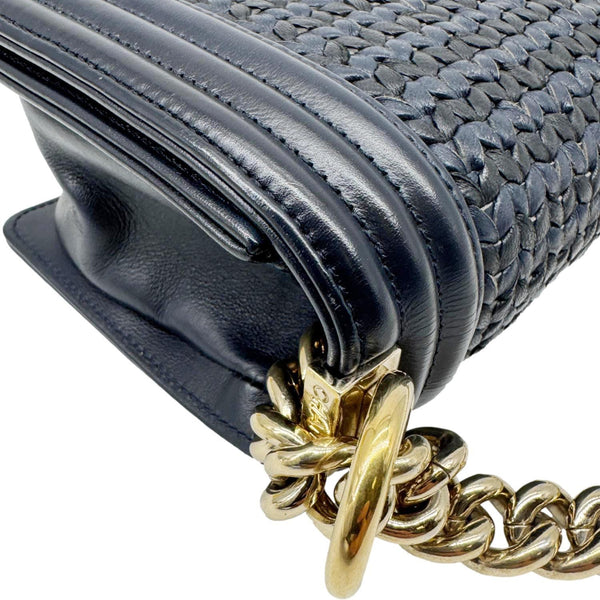 CHANEL Boy Small Braided Leather Shoulder Bag Navy Blue