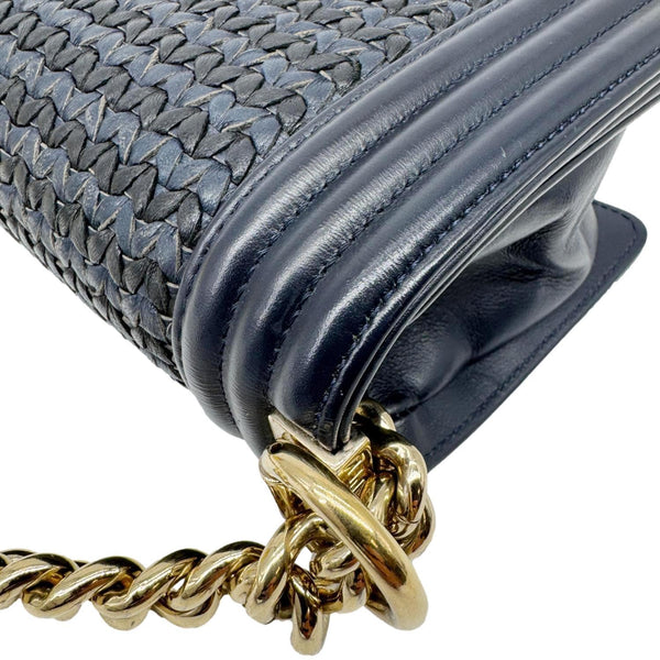 CHANEL Boy Small Braided Leather Shoulder Bag Navy Blue