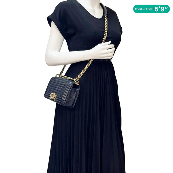 CHANEL Boy Small Braided Leather Shoulder Bag Navy Blue