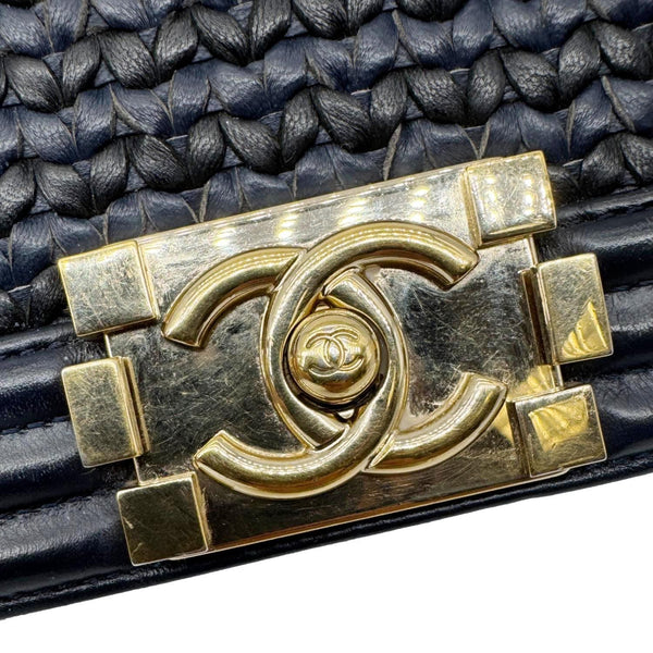 CHANEL Boy Small Braided Leather Shoulder Bag Navy Blue