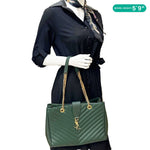 YVES SAINT LAURENT Chevron Grained Leather Shopping Tote Bag Green