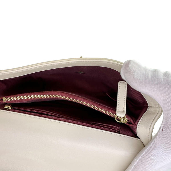 CHANEL Coco Flap Chevron Stitched Leather Shoulder Bag Beige