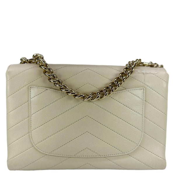 CHANEL Coco Flap Chevron Stitched Leather Shoulder Bag Beige