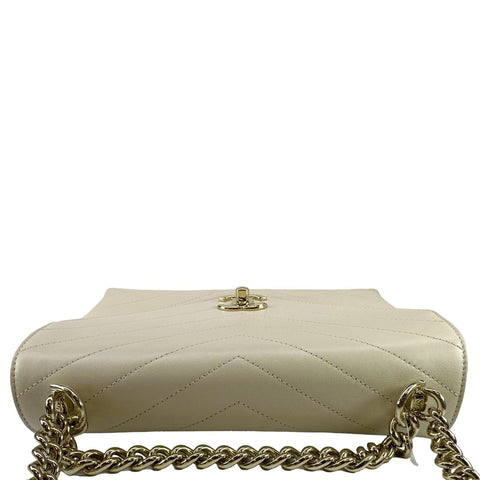 CHANEL Coco Flap Chevron Stitched Leather Shoulder Bag Beige