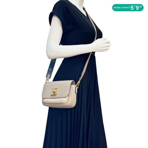 LOUIS VUITTON Lockme Tender Grained Calfskin Leather Shoulder Bag Greige