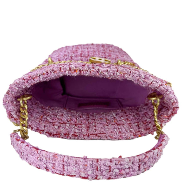 CHANEL Pending CC Tweed Enamel Drawstring Tote Bucket Bag Pink