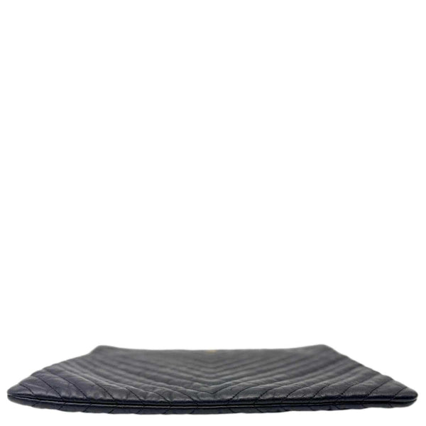 CHANEL O Clutch Chevron Leather Clutch Bag Black