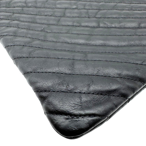 CHANEL O Clutch Chevron Leather Clutch Bag Black