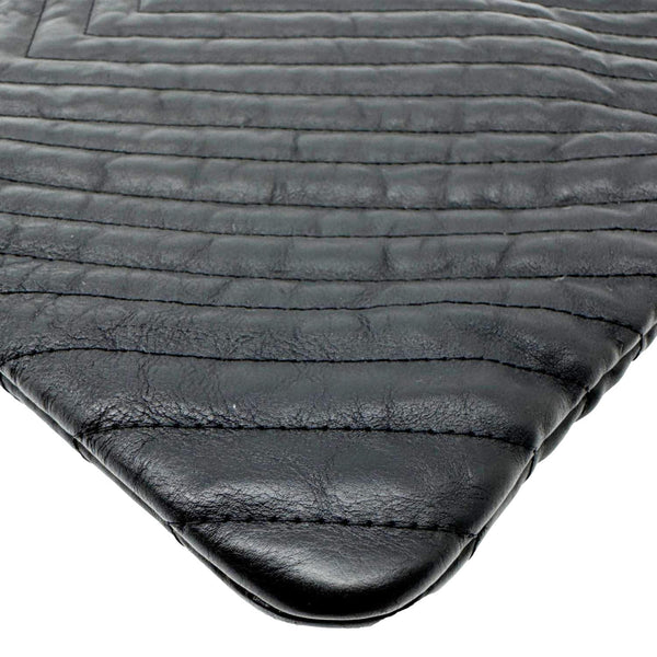 CHANEL O Clutch Chevron Leather Clutch Bag Black