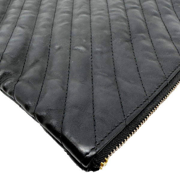 CHANEL O Clutch Chevron Leather Clutch Bag Black