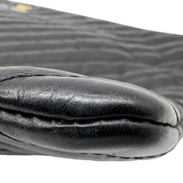 CHANEL O Clutch Chevron Leather Clutch Bag Black
