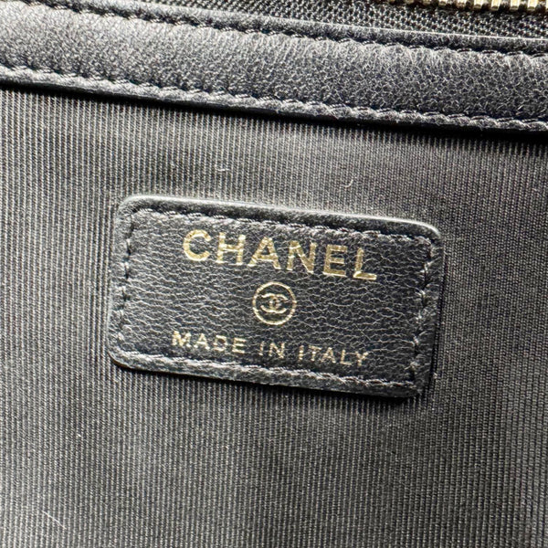 CHANEL O Clutch Chevron Leather Clutch Bag Black