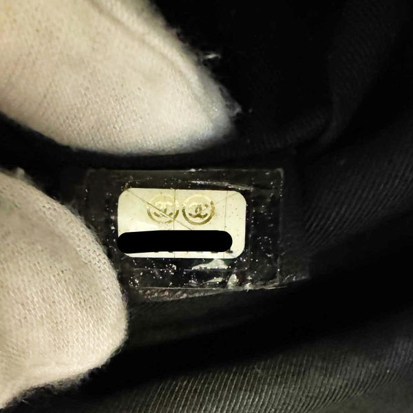 CHANEL O Clutch Chevron Leather Clutch Bag Black