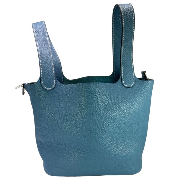 HERMES Picotin Lock 18 Taurillon Clemence Leather Hobo Bag Blue