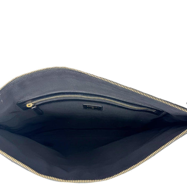 CHANEL O Clutch Chevron Leather Clutch Bag Black