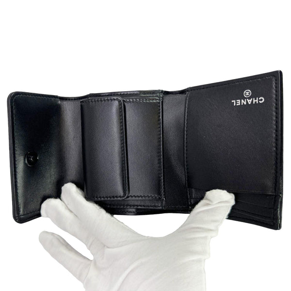 CHANEL Camellia Embossed Lambskin Leather Wallet Black