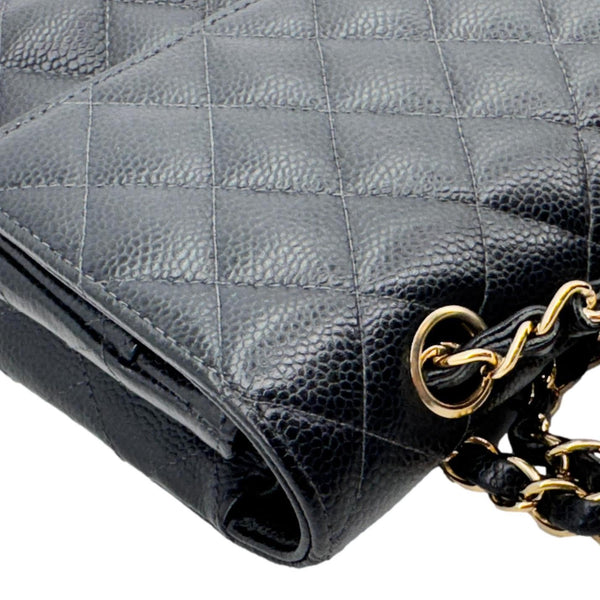 CHANEL Classic Double Flap Quilted Caviar Leather Shoulder Bag Black
