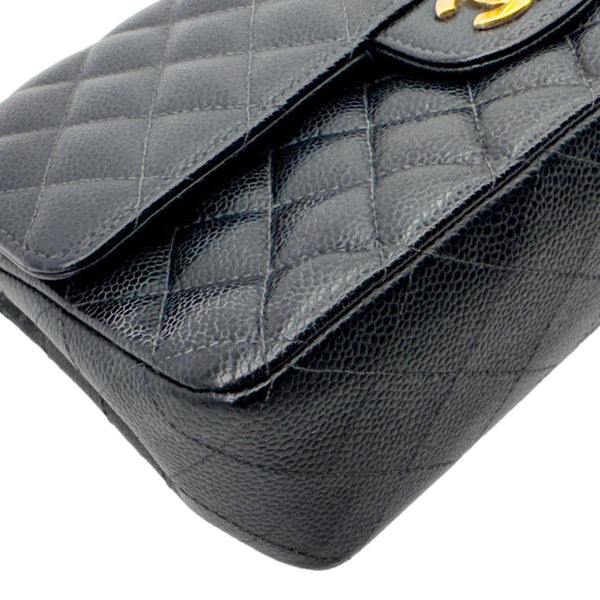 CHANEL Classic Double Flap Quilted Caviar Leather Shoulder Bag Black