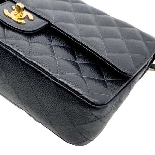 CHANEL Classic Double Flap Quilted Caviar Leather Shoulder Bag Black