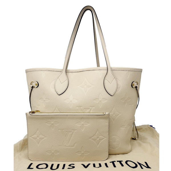 LOUIS VUITTON Neverfull MM Empreinte Leather Tote Shoulder Bag Cream