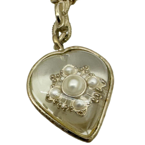 CHANEL Crystal Pearl Heart CC Charm Bracelet Off White