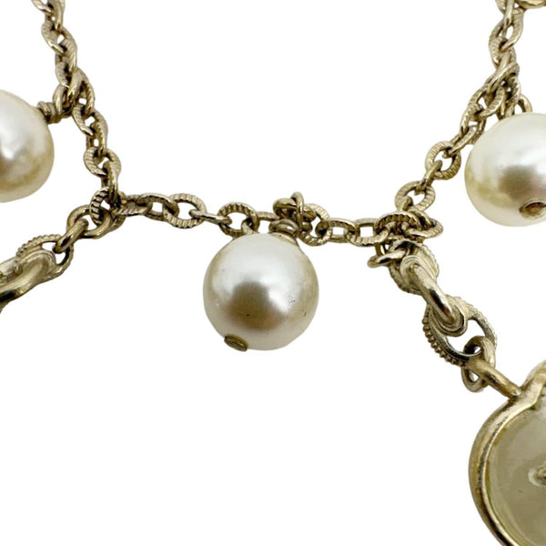 CHANEL Crystal Pearl Heart CC Charm Bracelet Off White