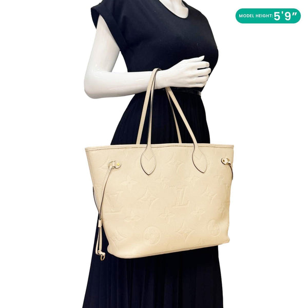 LOUIS VUITTON Neverfull MM Empreinte Leather Tote Shoulder Bag Cream