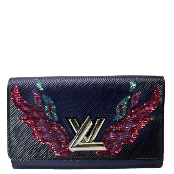 LOUIS VUITTON Twist Sequins Epi Leather Chain Wallet Purple