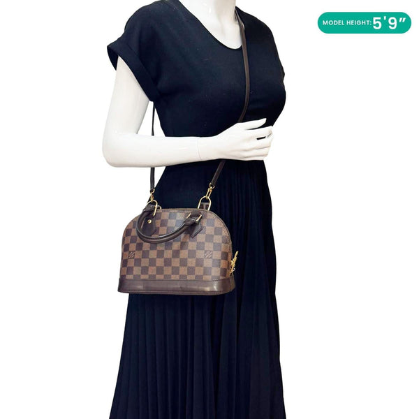 LOUIS VUITTON Alma BB Damier Ebene Satchel Shoulder Bag Brown