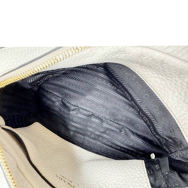 PRADA Vitello Phenix Flap Leather Crossbody Bag White